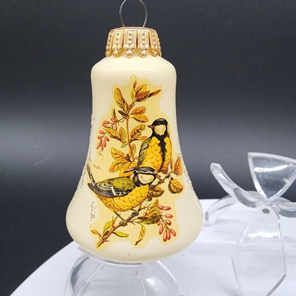 VTG Glass Bell Christmas Ornaments Birds & Floral Designs Jeweled Germany Krebs - Picture 11 of 12